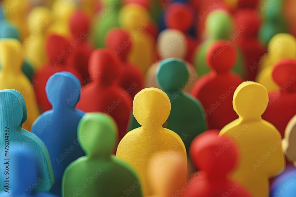 A vibrant display of paper cut-outs representing a large crowd of diverse individuals standing side by side in a lively atmosphere. Beautiful simple AI generated image A vibrant display of paper cut-outs representing a large crowd of diverse individuals standing side by side in a lively atmosphere. Beautiful simple AI generated image