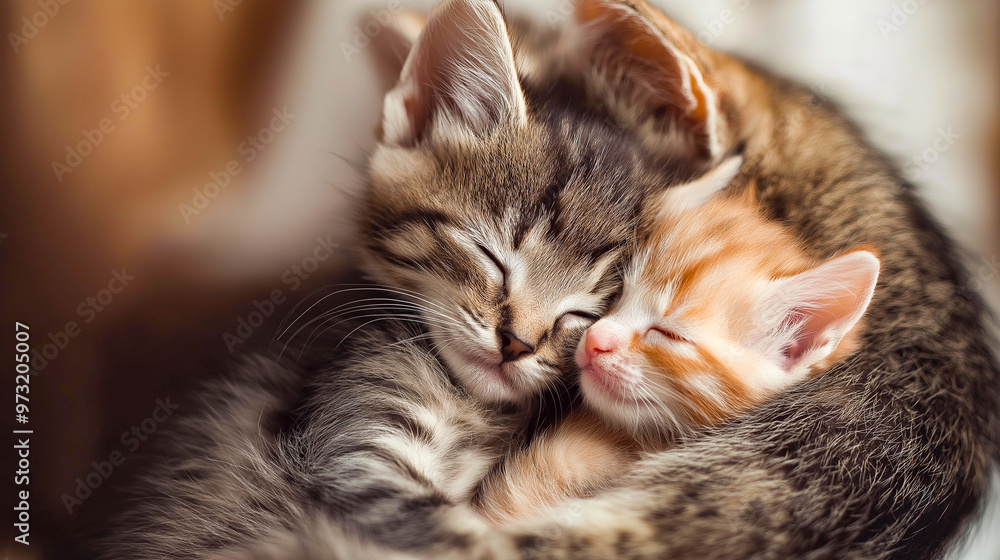 cute tiny and small adorable babies miniature kittens hugging with mother cat