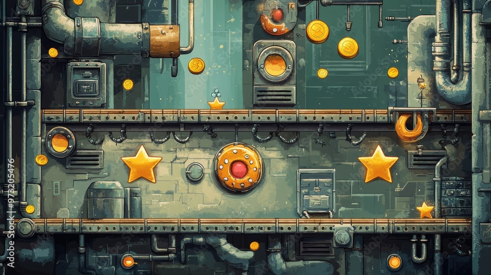 Fototapeta premium Retro Arcade Game Level Map Interface. AI generated illustration