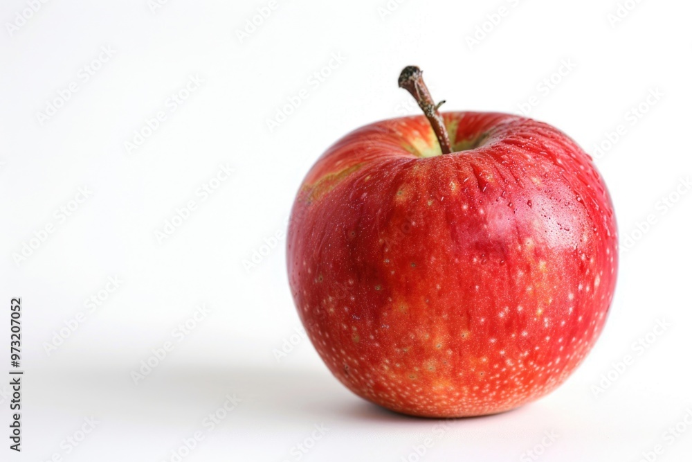 A single red apple sitting on a white surface, great for food, health or beauty concepts A single red apple sitting on a white surface, great for food, health or beauty concepts