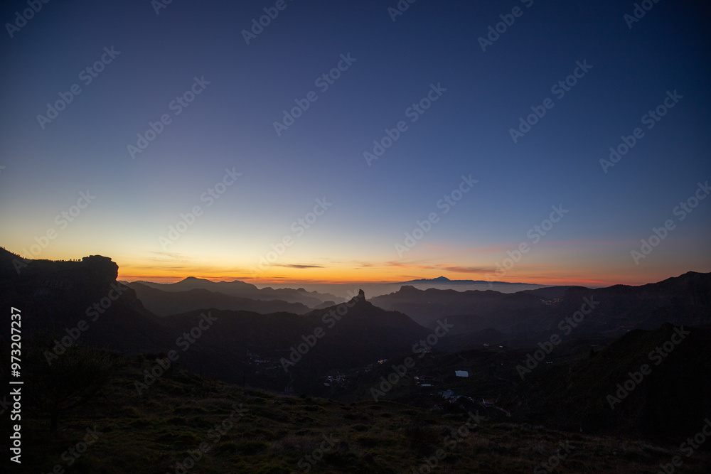 Mountain and landscape view, sunset at Roque Nublo park on Gran Canaria island, Spain Mountain and landscape view, sunset at Roque Nublo park on Gran Canaria island, Spain