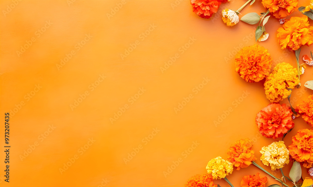 Festive background with marigold flowers. Flat lay. Day of the Dead, Dia de muertos greeting card. Greeting card for Onam, Gudi Padwa, Raksha Bandhan, Holi, Navratri, Dussehra, Diwali Festive background with marigold flowers. Flat lay. Day of the Dead, Dia de muertos greeting card. Greeting card for Onam, Gudi Padwa, Raksha Bandhan, Holi, Navratri, Dussehra, Diwali