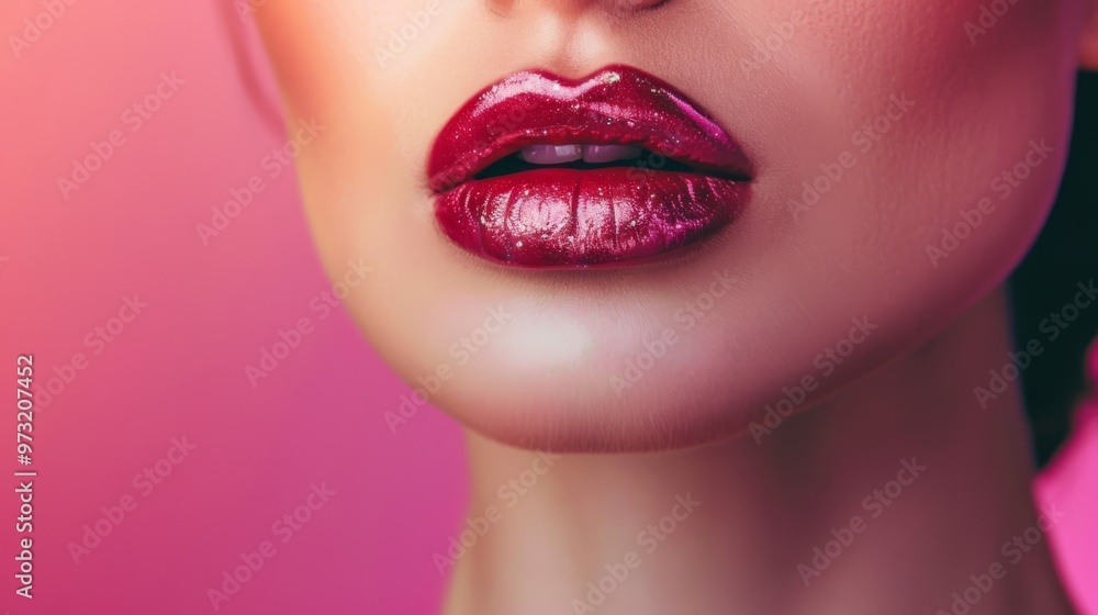 High-fashion woman displaying her glossy lips Luxurious makeup and cosmetics theme Close-up photo with clean background High-fashion woman displaying her glossy lips Luxurious makeup and cosmetics theme Close-up photo with clean background