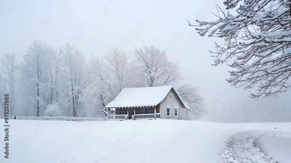 Snowy Landscape with Minimalistic Cabin Snowy Landscape with Minimalistic Cabin