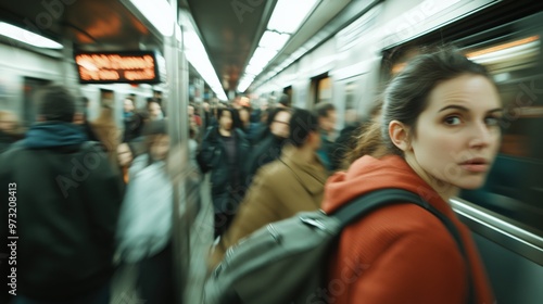 Urban commute dynamics: motion blur in a busy subway station for modern city life concept