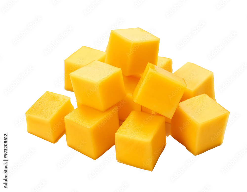 Mango Würfel, isoliert auf weißen Hintergrund, Freisteller,Transparent Mango Würfel, isoliert auf weißen Hintergrund, Freisteller,Transparent