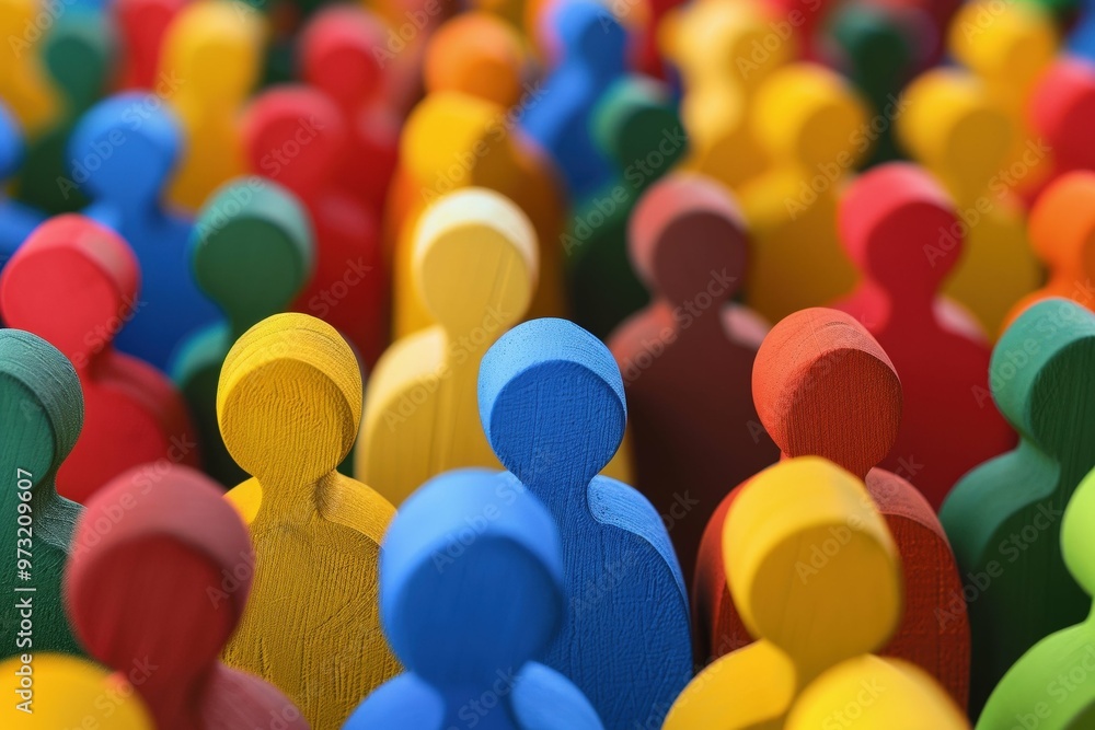 Obraz premium Large, vibrant crowd of diverse paper-cutout people, symbolizing unity, diversity, and community in a colorful style.. Beautiful simple AI generated image