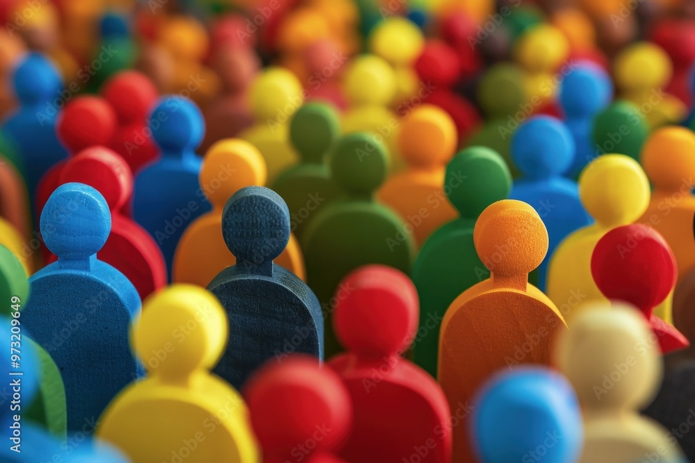Obraz premium Large, vibrant crowd of diverse paper-cutout people, symbolizing unity, diversity, and community in a colorful style.. Beautiful simple AI generated image