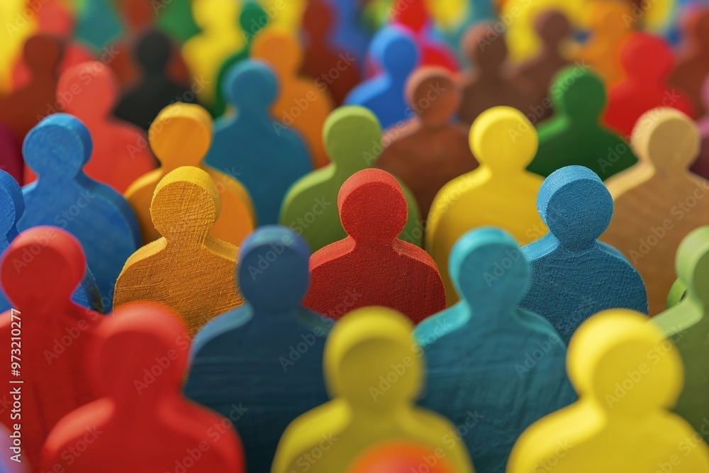 Obraz premium Large, vibrant crowd of diverse paper-cutout people, symbolizing unity, diversity, and community in a colorful style.. Beautiful simple AI generated image