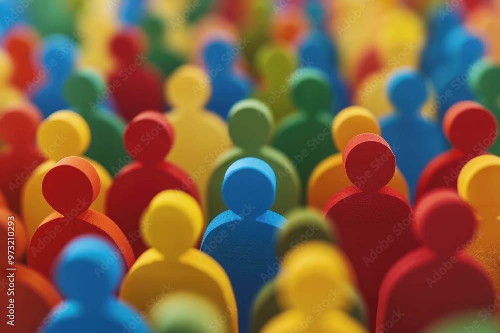 Obraz premium Large, vibrant crowd of diverse paper-cutout people, symbolizing unity, diversity, and community in a colorful style.. Beautiful simple AI generated image