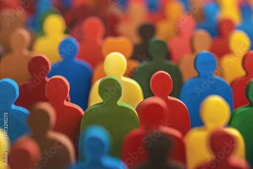 Wallpaper Mural A tightly framed scene of a diverse, paper cut-out crowd, each figure distinct yet part of a larger, colorful community. Beautiful simple AI generated image Torontodigital.ca