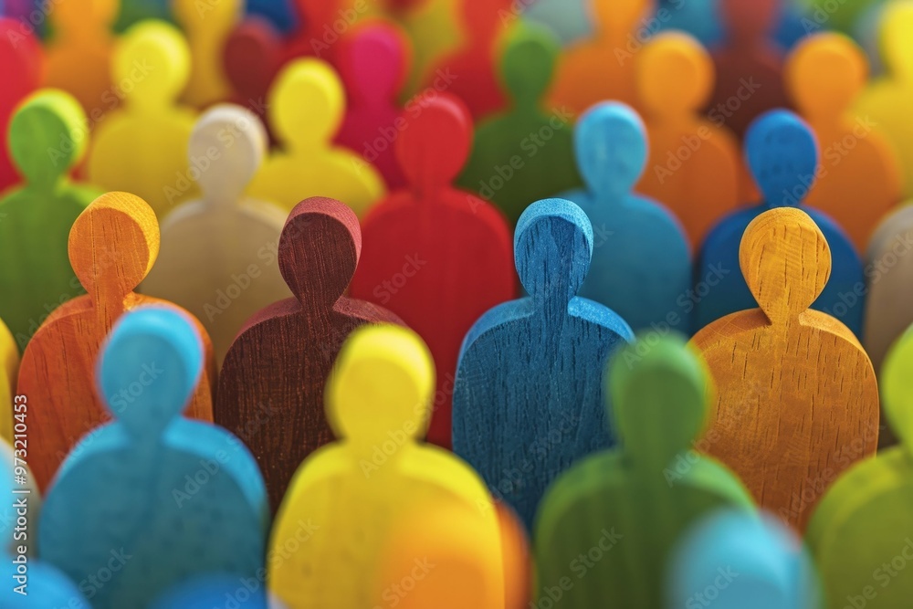 Obraz premium A tightly framed scene of a diverse, paper cut-out crowd, each figure distinct yet part of a larger, colorful community. Beautiful simple AI generated image