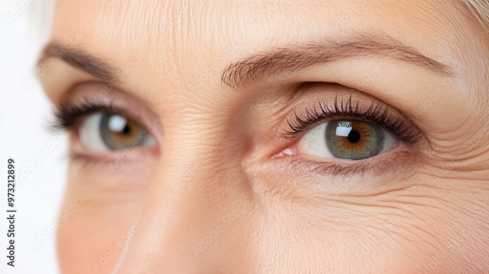 Naklejka premium Close-up portrait of mature woman emphasizing natural beauty and wrinkles for skincare promotion