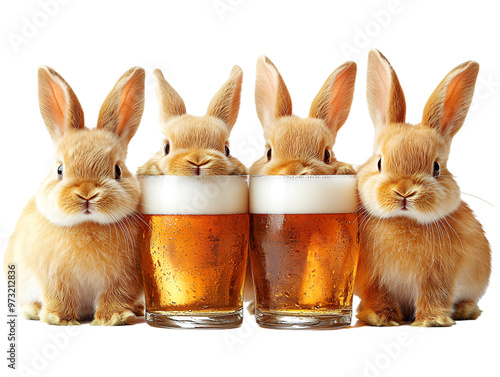 a group of bunnies with glasses of beer