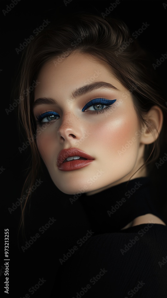 Elegant beauty with bold blue eyeliner for fashion photography and design Elegant beauty with bold blue eyeliner for fashion photography and design