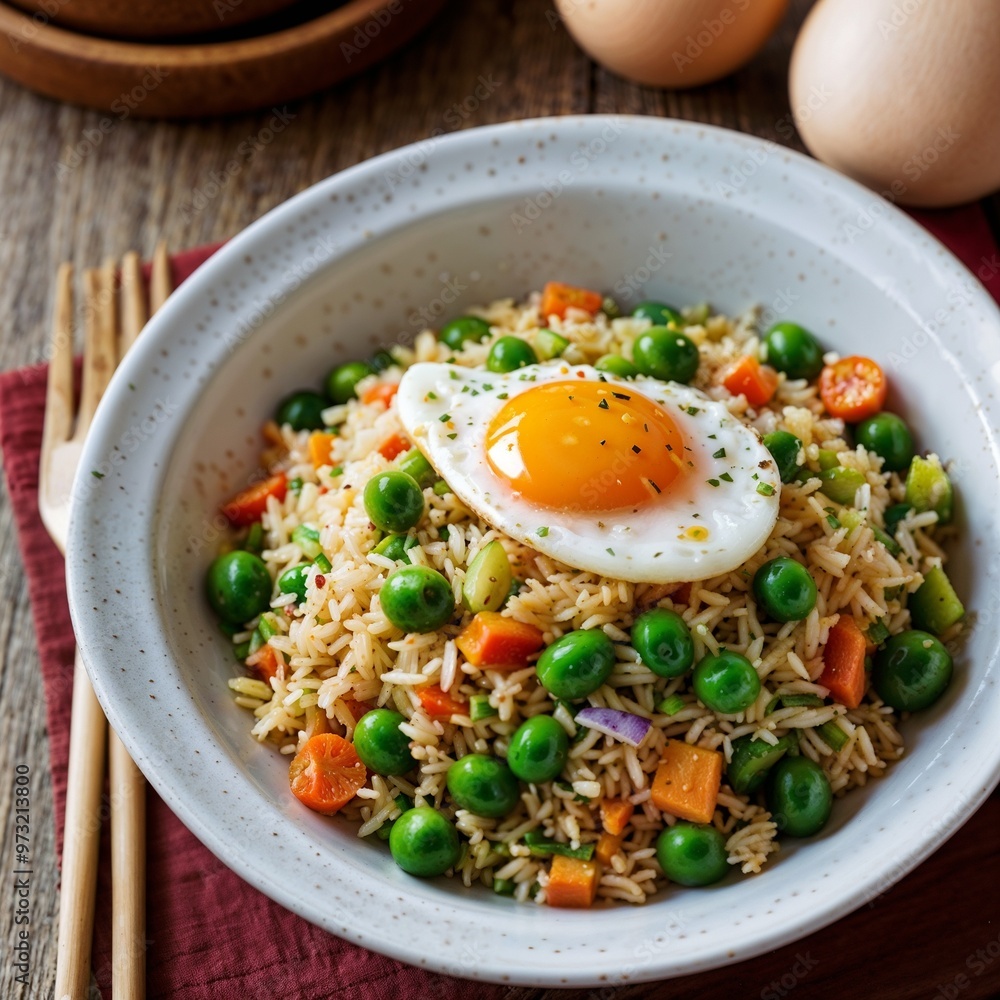 Egg-Topped Fried Rice with a Side of Vegetables Egg-Topped Fried Rice with a Side of Vegetables