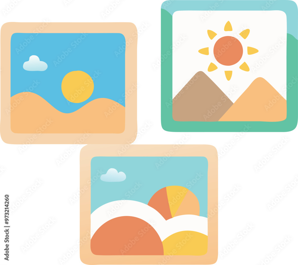 Summer cute elements set. Swimsuit, ice cream, palm leaves, beach umbrella, soda. Isolated vector illustration for posters, cards, background
