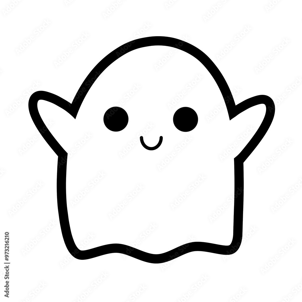 Cute cartoon ghost with hands flat raster design Cute cartoon ghost with hands flat raster design