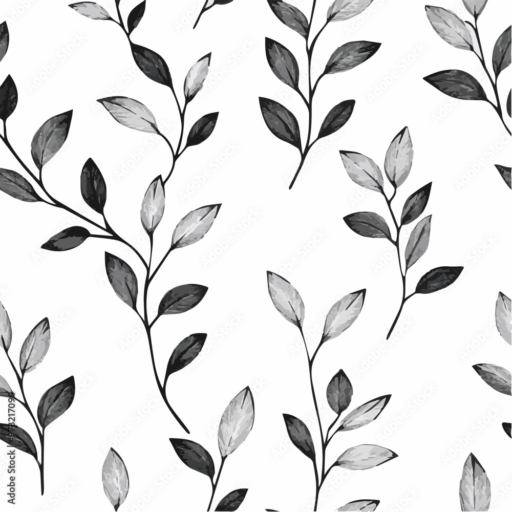 Minimalist Vector seamless pattern of hand-drawn leaves and branches Minimalist Vector seamless pattern of hand-drawn leaves and branches