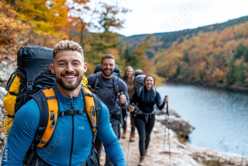Wallpaper Mural A group of friends hiking on Thanksgiving morning, enjoying nature and getting some fresh air before the big meal Torontodigital.ca