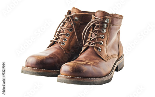 Brown leather boots isolated on white or transparent background