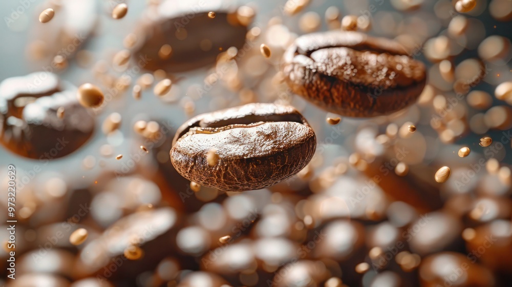 Airborne Java: Isolated White Background with Flying Coffee Beans Airborne Java: Isolated White Background with Flying Coffee Beans