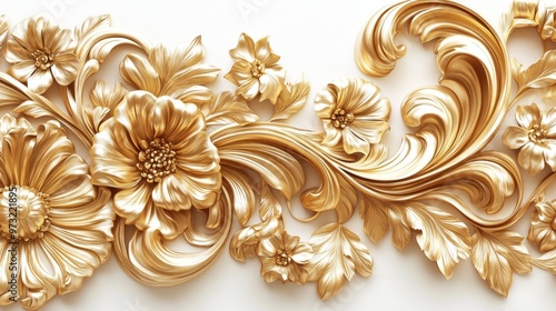 Golden Floral Ornament on White Background