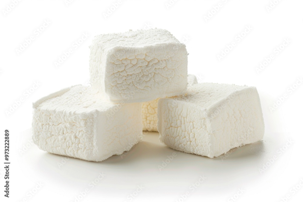 A creative arrangement of marshmallows forming a tower, ideal for use in advertising or packaging design A creative arrangement of marshmallows forming a tower, ideal for use in advertising or packaging design