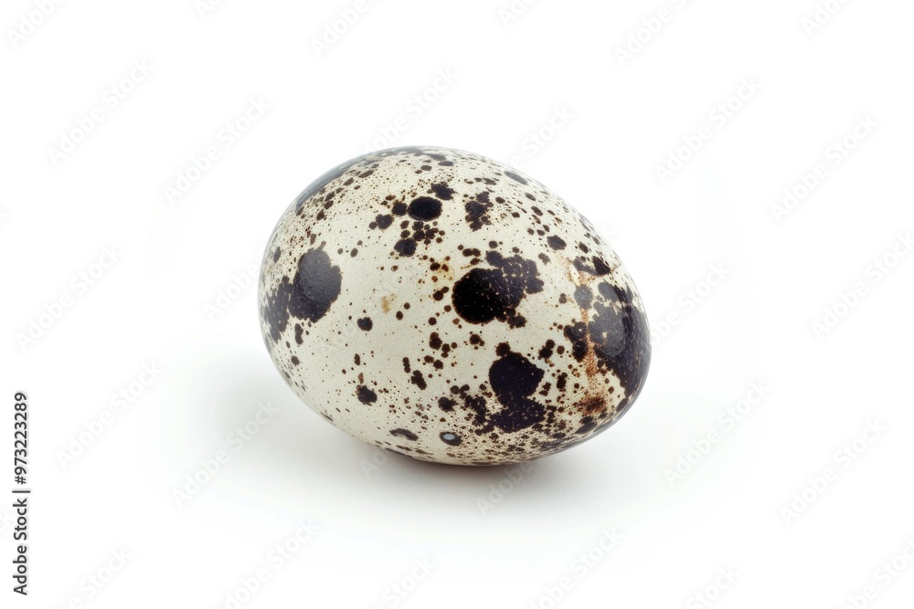 A single black and white spotted egg on a white background A single black and white spotted egg on a white background