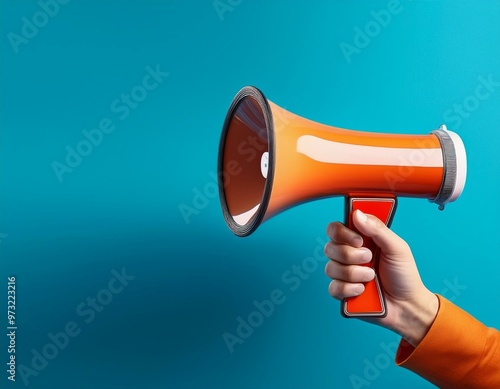 Megafon / Verkauf ankündigen / Sale und Rabatte / Marketing- und kommerzielles Konzept-Banner mit Kopierraum / Botschaft für Flyer, Broschüre, Magazin, Artikel, Pressemeldung, Megafon mit Hand, 