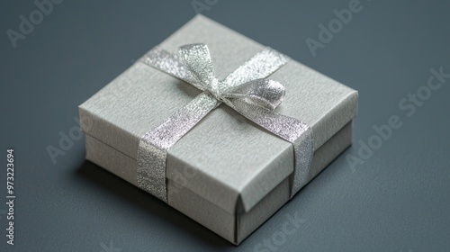 Elegant Silver Gift Box with Bow on White Background