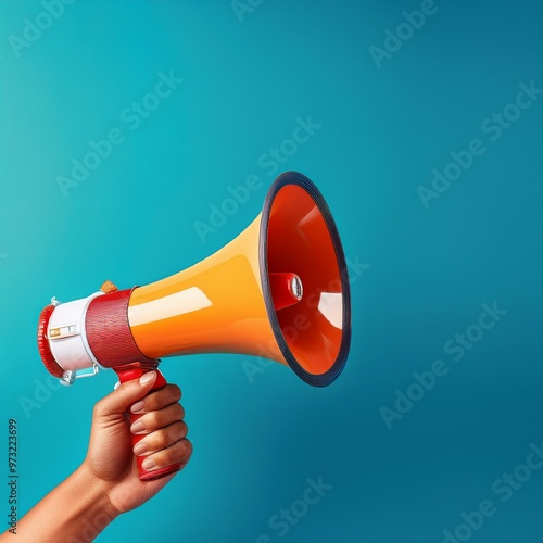 Megafon / Verkauf ankündigen / Sale und Rabatte / Marketing- und kommerzielles Konzept-Banner mit Kopierraum / Botschaft für Flyer, Broschüre, Magazin, Artikel, Pressemeldung, Megafon mit Hand, 