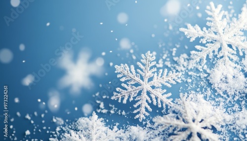 White Snowflake Decorations on Blue Background