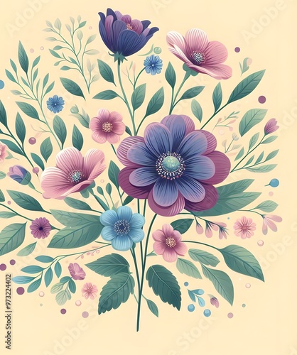 Floral seamless pattern with flowers and leaves Decorative vector pattern abstract background