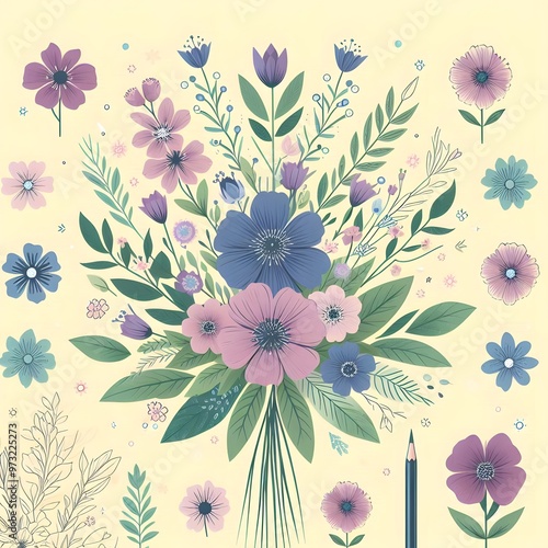 Floral seamless pattern with flowers and leaves Decorative vector pattern abstract background