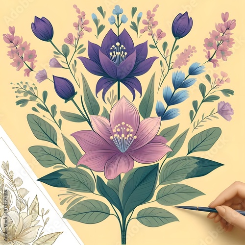 Floral seamless pattern with flowers and leaves Decorative vector pattern abstract background