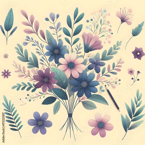 Floral seamless pattern with flowers and leaves Decorative vector pattern abstract background