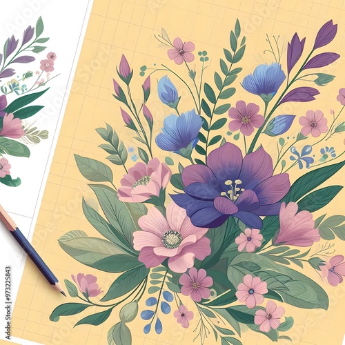 Floral seamless pattern with flowers and leaves Decorative vector pattern abstract background