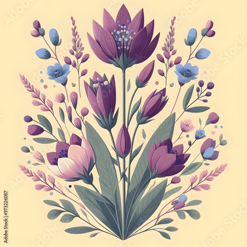 Floral seamless pattern with flowers and leaves Decorative vector pattern abstract background