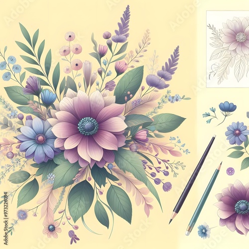 Floral seamless pattern with flowers and leaves Decorative vector pattern abstract background