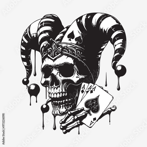 Jester Skull with Cards vector art illustration.