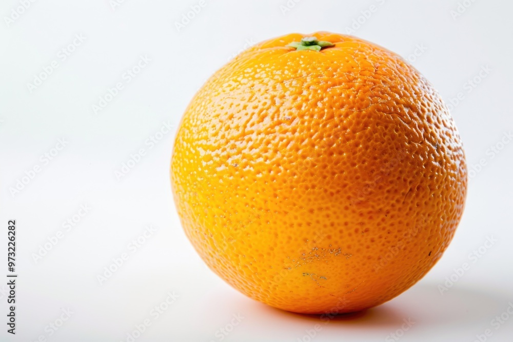 A single orange sits on a clean white surface A single orange sits on a clean white surface