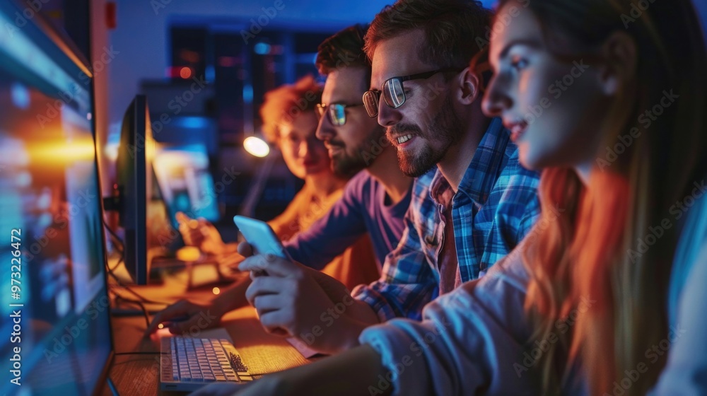 Obraz premium Group of individuals using laptops and desktops