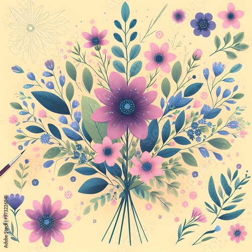 Floral seamless pattern with flowers and leaves Decorative vector pattern abstract background