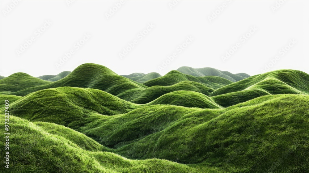 A serene landscape with rolling green hills and lush grass A serene landscape with rolling green hills and lush grass