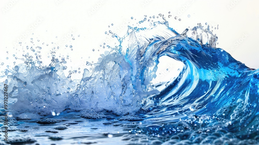 A powerful ocean wave breaks into the sea, creating a splash and foam A powerful ocean wave breaks into the sea, creating a splash and foam
