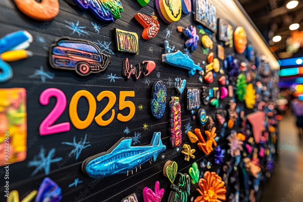 Obraz premium A vibrant 2025 New Yearâ€™s resolution board, filled with goals like travel, fitness, and personal growth