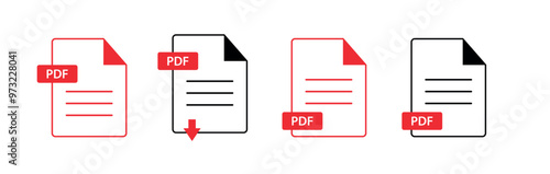 Set Of PDF Vector Icon & Symbol Illustration Isolated on White Background
