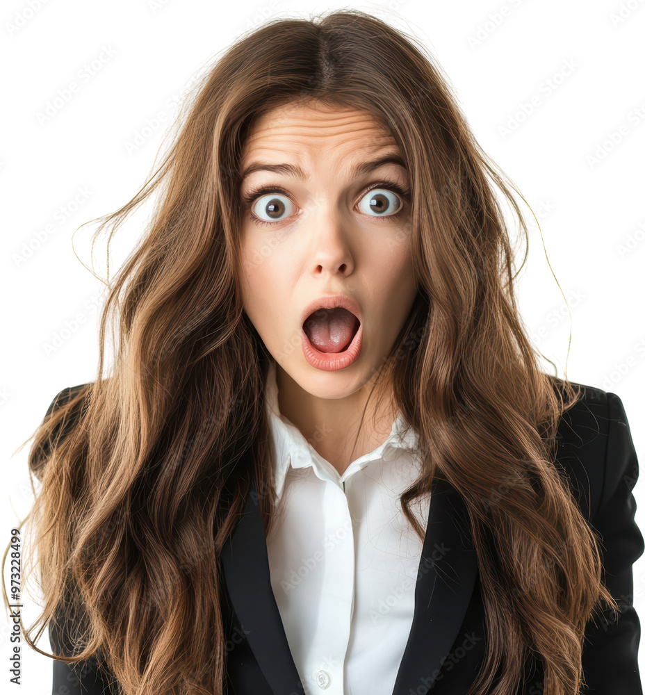 Surprised Woman in Business Suit with Open Mouth and Big Eyes Surprised Woman in Business Suit with Open Mouth and Big Eyes