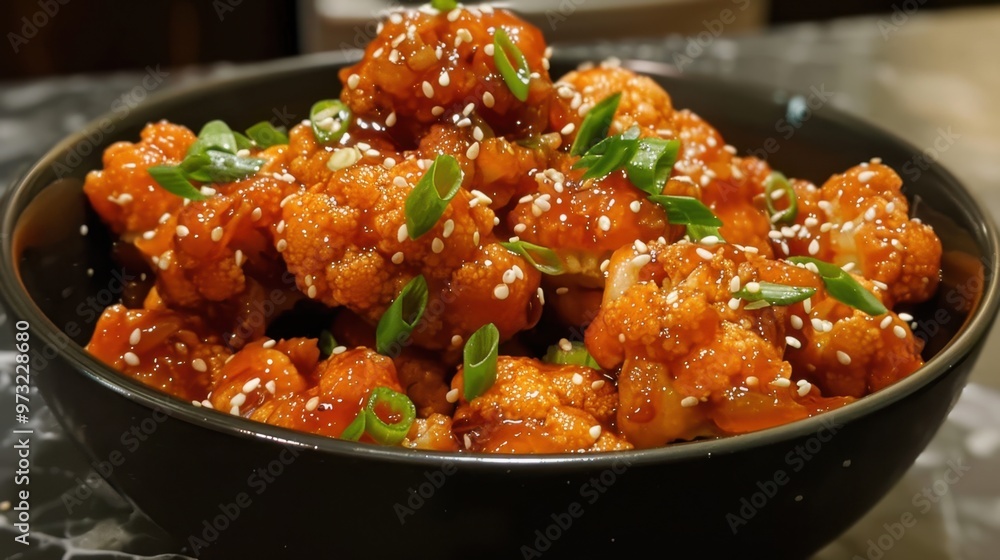 Delectable Sesame Chicken Plate Garnished with Green Onions Delectable Sesame Chicken Plate Garnished with Green Onions